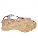 Woman's strap sandal in beige and multicolored mosaic printed suede with platform and wedge heel 7 - Available sizes:  42, 43