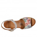 Woman's strap sandal in beige and multicolored mosaic printed suede with platform and wedge heel 7 - Available sizes:  42, 43