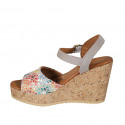 Woman's strap sandal in beige and multicolored mosaic printed suede with platform and wedge heel 9 - Available sizes:  42, 43, 45