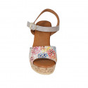 Woman's strap sandal in beige and multicolored mosaic printed suede with platform and wedge heel 9 - Available sizes:  42, 43, 45