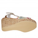 Woman's strap sandal in beige and multicolored mosaic printed suede with platform and wedge heel 9 - Available sizes:  42, 43, 45