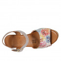 Woman's strap sandal in beige and multicolored mosaic printed suede with platform and wedge heel 9 - Available sizes:  42, 43, 45