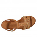 Woman's sandal with studs and strap in cognac brown leather heel 2 - Available sizes:  32, 43