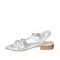 Woman's sandal with studs and strap in white leather heel 2 - Available sizes:  33, 34, 42, 44