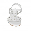 Woman's sandal with studs and strap in white leather heel 2 - Available sizes:  33, 34, 42, 44