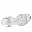 Woman's sandal with studs and strap in white leather heel 2 - Available sizes:  33, 34, 42, 44