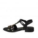 Sandalia para mujer con tachuelas y cinturon en piel negra tacon 2 - Tallas disponibles:  32, 33, 34, 44