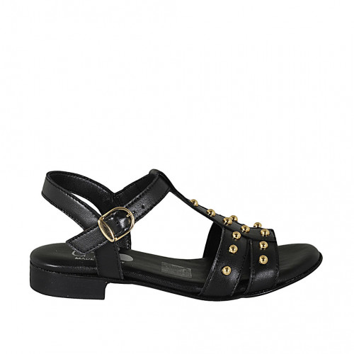 Sandalia para mujer con tachuelas y cinturon en piel negra tacon 2 - Tallas disponibles:  32, 33, 34, 44