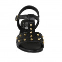 Woman's sandal with studs and strap in black leather heel 2 - Available sizes:  33, 44