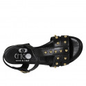 Woman's sandal with studs and strap in black leather heel 2 - Available sizes:  33, 44