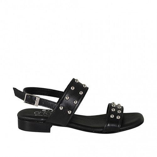 Sandalo da donna con borchie in pelle nera tacco 2 - Misure disponibili: 33, 34, 43