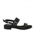 Sandale pour femmes en cuir noir avec goujons talon 2 - Pointures disponibles:  33, 34, 42, 43, 44