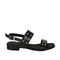 Sandalo da donna con borchie in pelle nera tacco 2 - Misure disponibili: 33, 34, 43