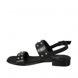 Woman's sandal in black leather with studs heel 2 - Available sizes:  33 2