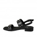 Woman's sandal in black leather with studs heel 2 - Available sizes:  33, 34, 42, 43, 44