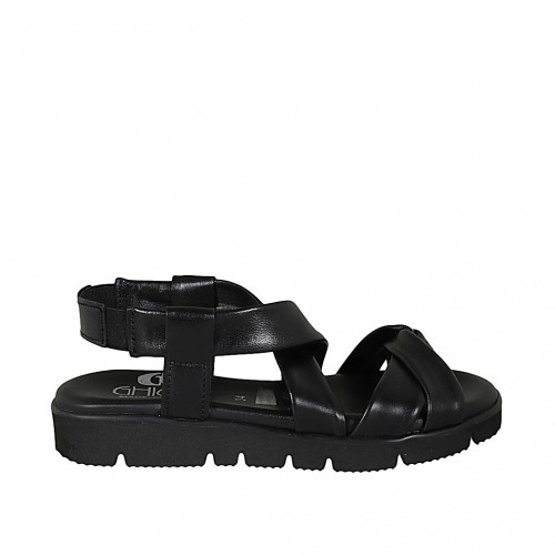 Sandalia para mujer en piel negra con elastico cuña 2 - Tallas disponibles:  32