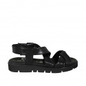 Woman's sandal in black leather with elastic band wedge heel 2 - Available sizes:  32, 33, 34