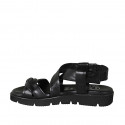 Sandalia para mujer en piel negra con elastico cuña 2 - Tallas disponibles:  32