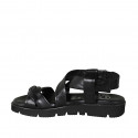 Woman's sandal in black leather with elastic band wedge heel 2 - Available sizes:  32, 33, 34