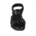 Woman's sandal in black leather with elastic band wedge heel 2 - Available sizes:  32, 33, 34