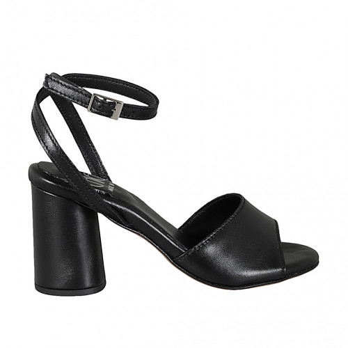 Woman's ankle strap sandal in black leather heel 7 - Available sizes:  33, 42, 43
