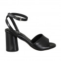 Woman's ankle strap sandal in black leather heel 7 - Available sizes:  42, 43