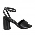 Woman's ankle strap sandal in black leather heel 7 - Available sizes:  33, 42, 43