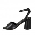 Woman's ankle strap sandal in black leather heel 7 - Available sizes:  42, 43