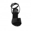 Sandalia para mujer con cinturon al tobillo en piel negra tacon 7 - Tallas disponibles:  33, 42, 43