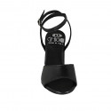 Woman's ankle strap sandal in black leather heel 7 - Available sizes:  42, 43