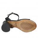 Woman's ankle strap sandal in black leather heel 7 - Available sizes:  42, 43