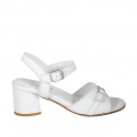 Woman's strap sandal with buckle in white leather heel 5 - Available sizes:  44
