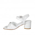 Woman's strap sandal with buckle in white leather heel 5 - Available sizes:  44