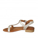 Woman's thong sandal in platinum-colored laminated leather heel 2 - Available sizes:  33, 43, 44, 45
