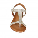 Woman's thong sandal in platinum-colored laminated leather heel 2 - Available sizes:  33, 43, 44, 45