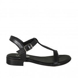 Woman's thong sandal in black-colored leather heel 2 - Available sizes:  33