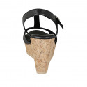 Woman's sandal in black leather with T-strap, platform and wedge heel 9 - Available sizes:  42, 43