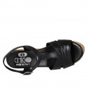Woman's sandal in black leather with T-strap, platform and wedge heel 9 - Available sizes:  42, 43