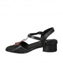 Sandalo da donna con cinturino in pelle nera, bianca e rossa tacco 2 - Misure disponibili: 32, 43, 44