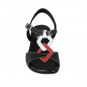Sandalo da donna con cinturino in pelle nera, bianca e rossa tacco 2 - Misure disponibili: 32, 43, 44