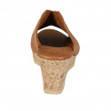 Woman's platform mules in cognac brown leather wedge heel 7 - Available sizes:  42, 43