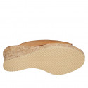 Woman's platform mules in cognac brown leather wedge heel 7 - Available sizes:  42, 43