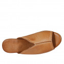 Woman's platform mules in cognac brown leather wedge heel 7 - Available sizes:  42, 43