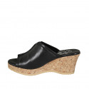 Woman's mules in black leather with platform and wedge heel 7 - Available sizes:  42