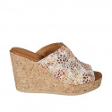 Woman's platform mules in multicolored printed suede wedge heel 9 - Available sizes:  42