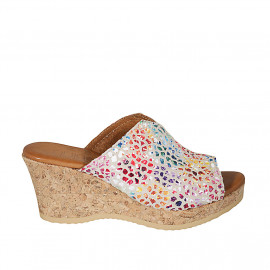 Mule para mujer en gamuza imprimida multicolor con plataforma y cuña 7 - Tallas disponibles:  42