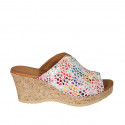 Woman's platform mules in multicolored printed suede wedge heel 7 - Available sizes:  32, 42