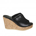 Woman's mules in black leather with platform and wedge heel 9 - Available sizes:  43