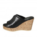 Woman's mules in black leather with platform and wedge heel 9 - Available sizes:  43