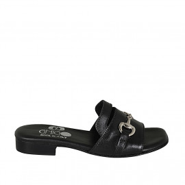 Woman's open mules with accessory in black leather heel 2 - Available sizes: 32, 42